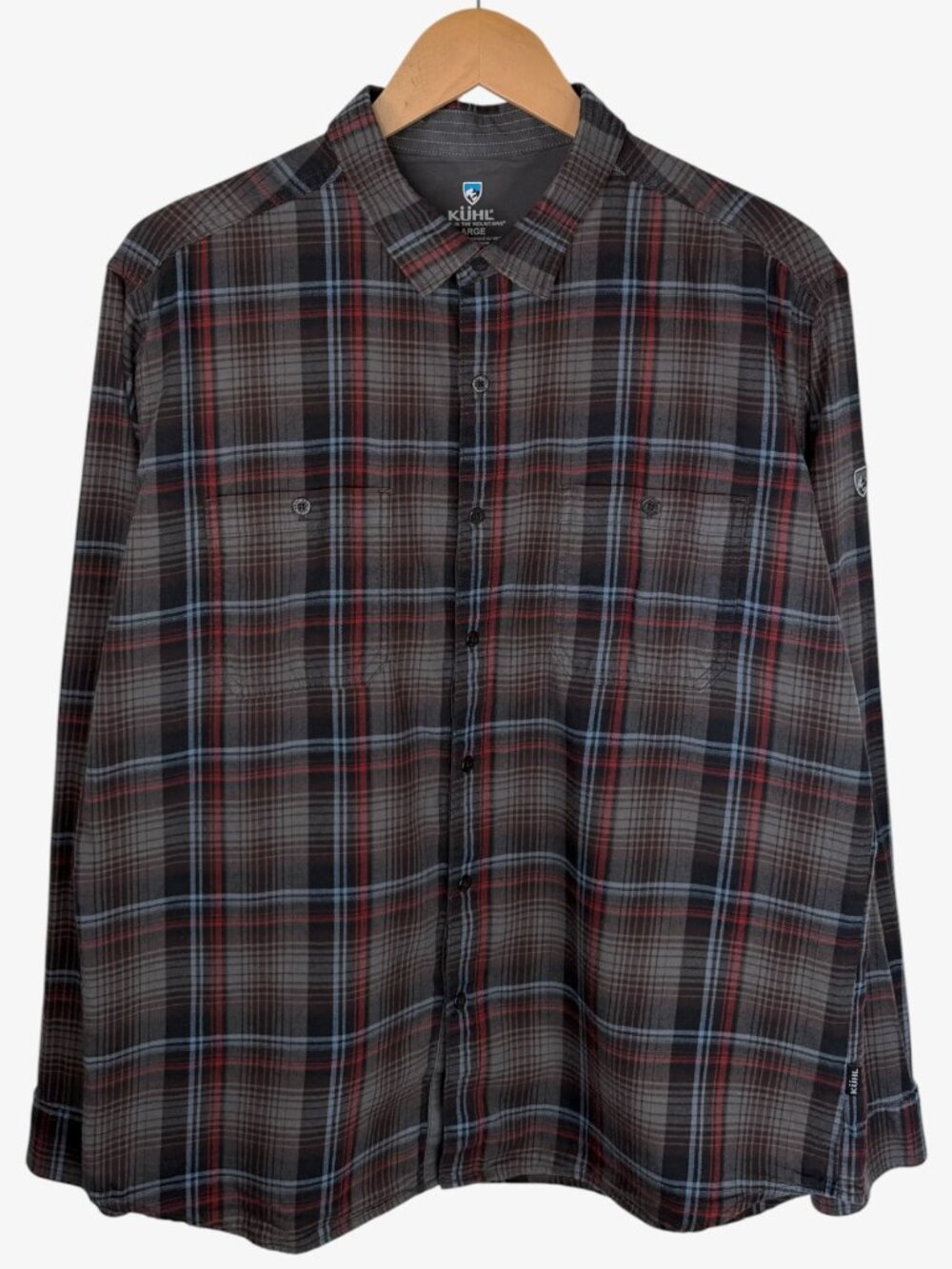 KUHL Fugitive Flannel Long Sleeve Button Up Shirt - Cast Iron Gray - Size L